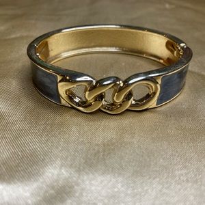 Gold and Gray Enamel Hinged Bangle